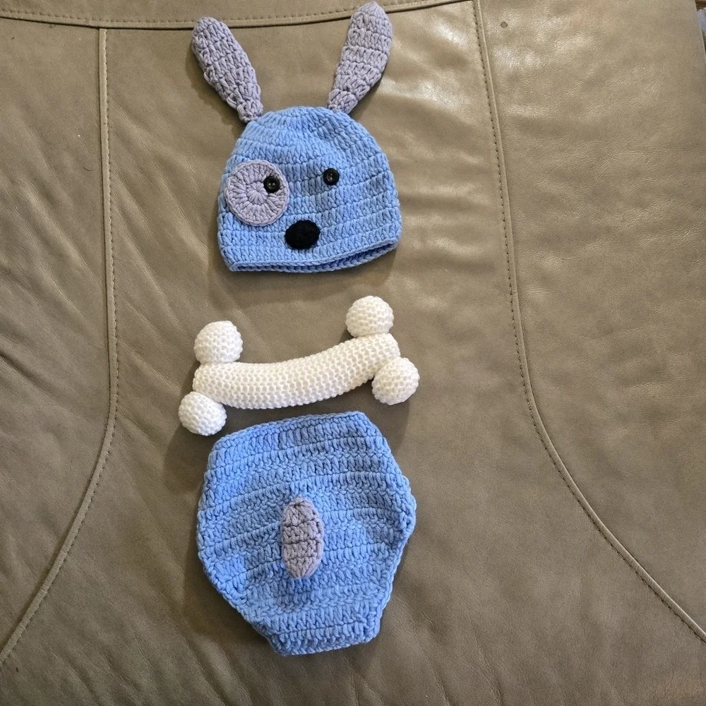 Adorable Baby Gift Set Crochet Blue Hat and Diaper Short Set.